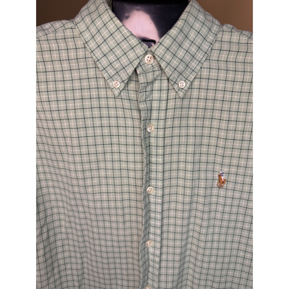 Ralph Lauren Mens Classic Fit Green Check Button Down‎ Shirt Long Sleeve Size M